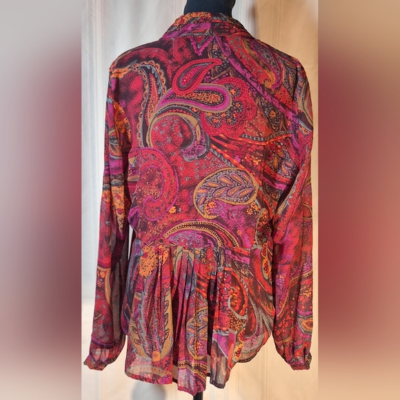 COLDWATER CREEK Multicolor Paisley Ruffle Button Up Blouse - Picture 4 of 8